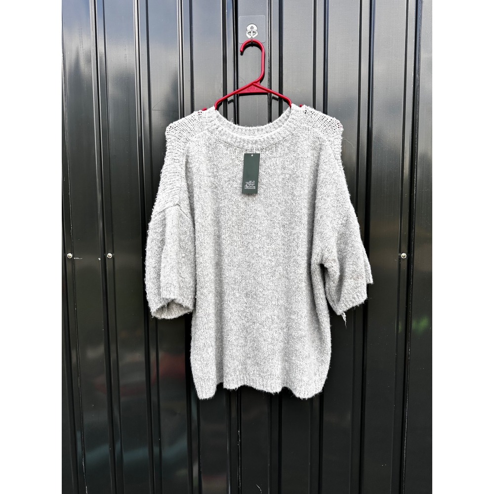 Wild Fable Womens XL Gray Short Sleeve Alpaca Blend Knit Sweater NWT